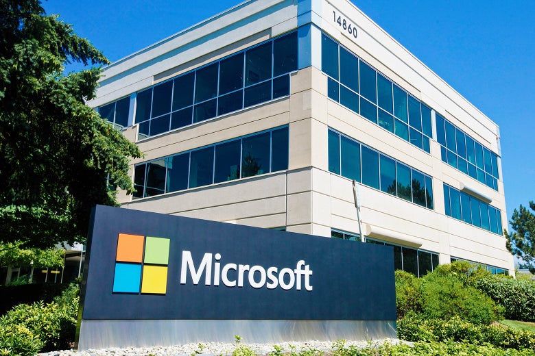 A building on the Microsoft headquarters campus is pictured on July 17, 2014, in Redmond, Washington.